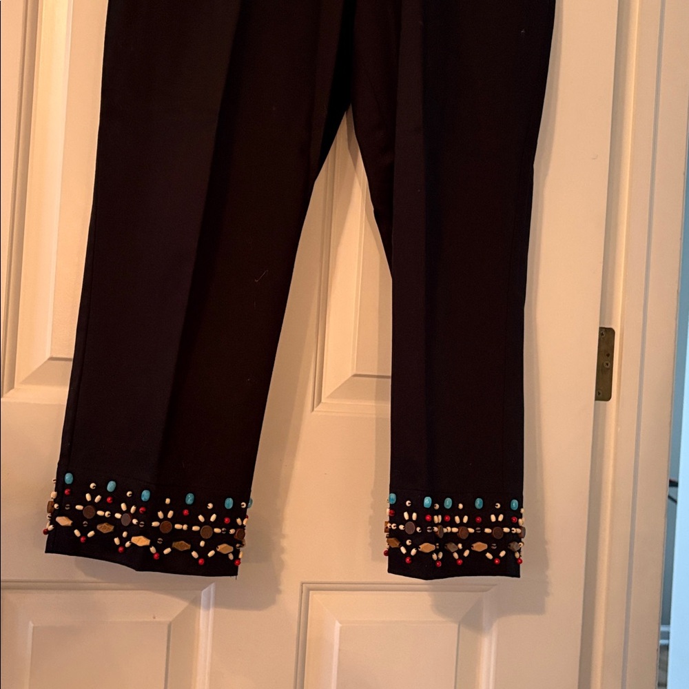 Linea by Louis Dell'Olio Black jacket and pant suit with Colorful Embellishments - Picture 6 of 8